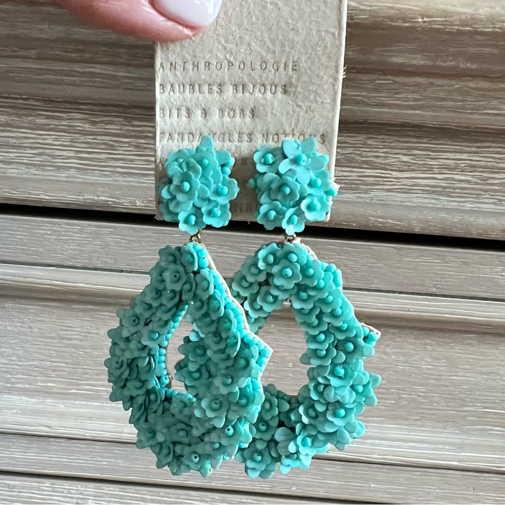 Anthropology Large teal/turquoise color sequins earrings very light weight